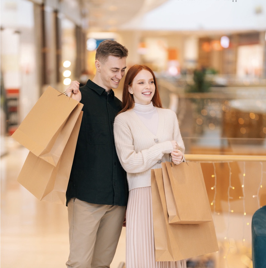 A couple enjoying a shopping day together